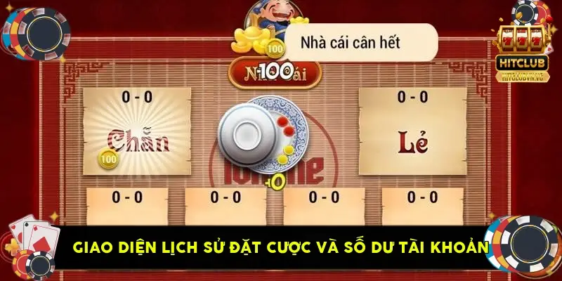 Giao diện lịch sử đặt cược và số dư tài khoản